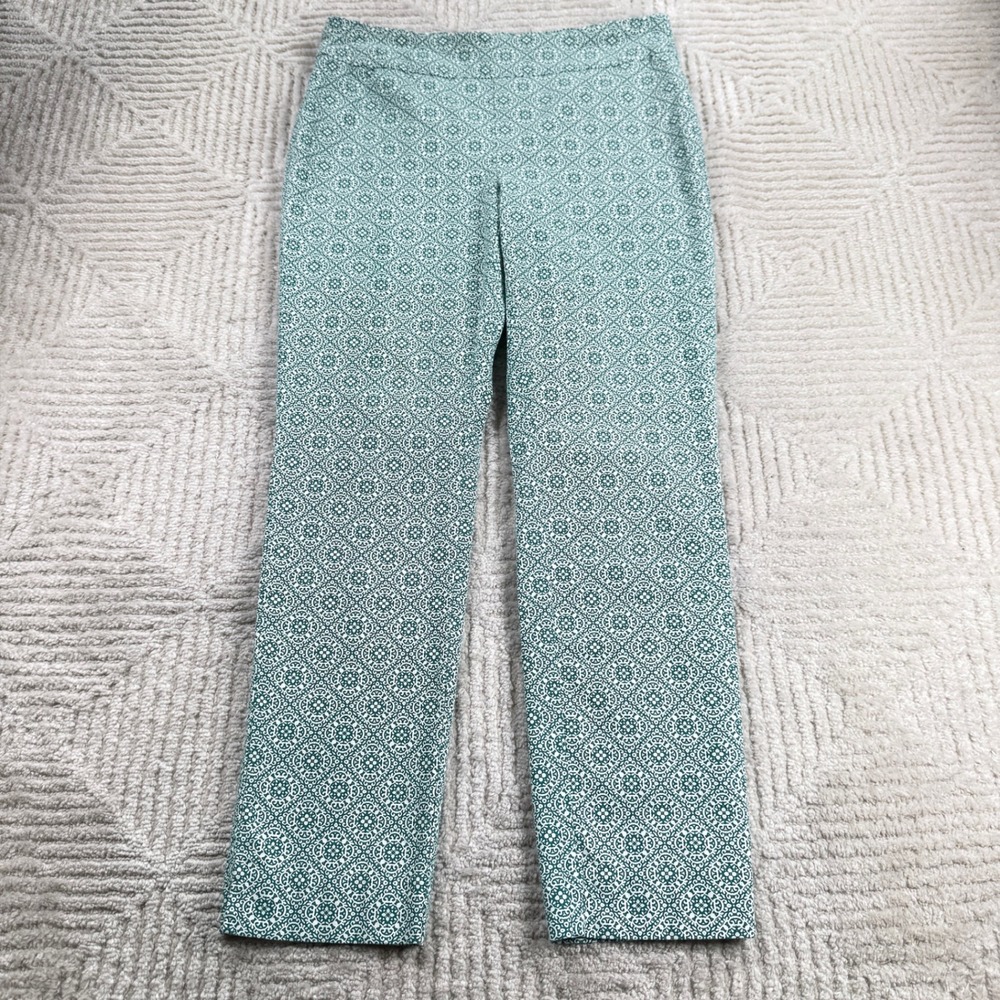 Chico's Pants Women 0R 4 Green Medallion Geometric Stretch PullOn Office Career